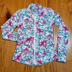 Tommy Bahama Active Jacket Womens XS White Floral Zip Up Thumbhole Athleisure