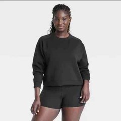 Women’s Airy Sleek Sandwash Crewneck Sweatshirt – All In Motion Black Size XXL