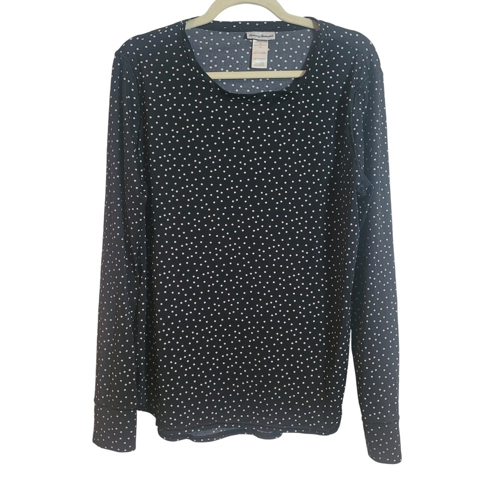 Tommy Bahama Women XL Polka Dot Long Sleeve Casual Top Black White Thumbhole