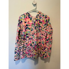 Lilly Pulitzer Skipper Popover Half Zip Hoodie Pink Blue Floral Sweatshirt L