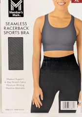 NEW Members Mark CHARCOAL Size S L XL XXL Seamless Racerback Athletic Sports Bra