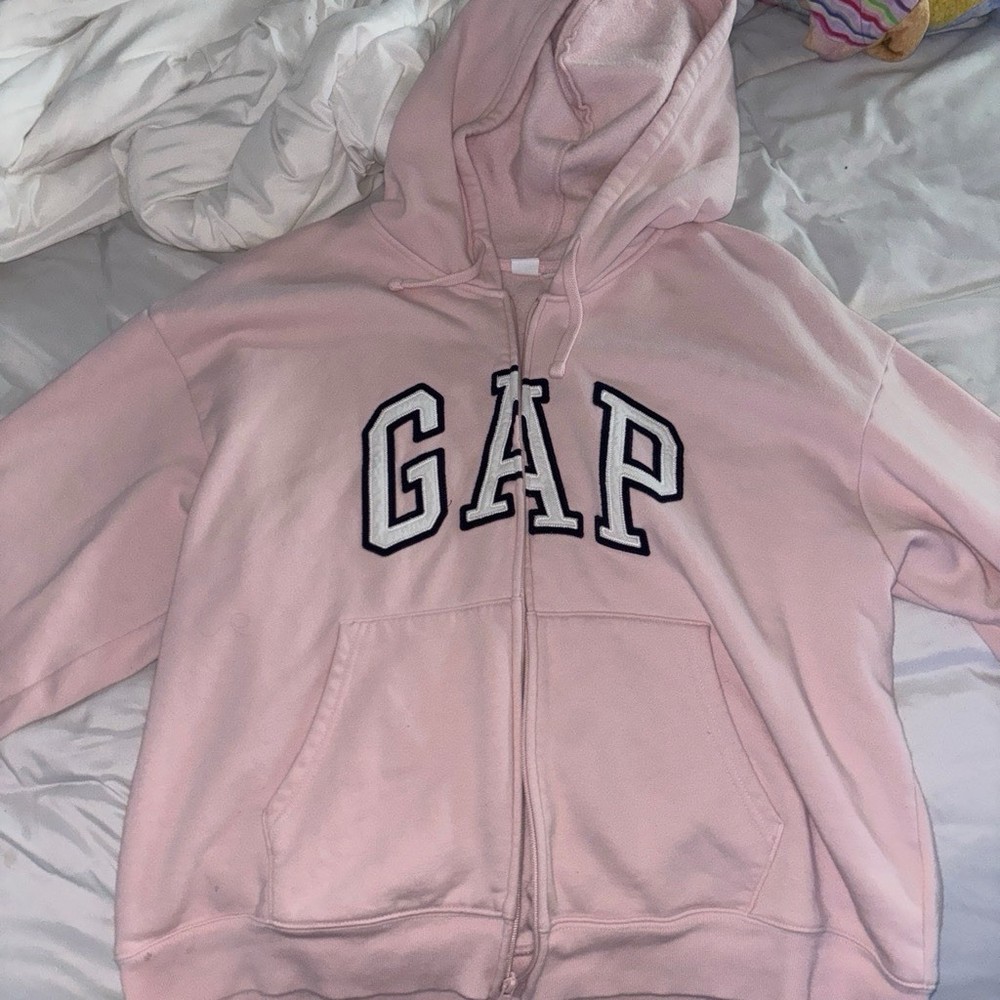 Xl GAP Women’s Pink Cotton Fleece Full Zip Logo Hoodie w/ Pockets