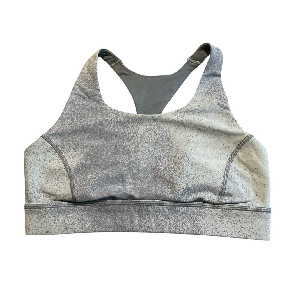 Lululemon Gray Green Dotted Print Racerback Athletic Top Running Sport Bra Sz 8