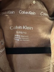 Calvin Klein Women’s Brown Velour Full Zip Hoodie Logo Pattern Pockets XL