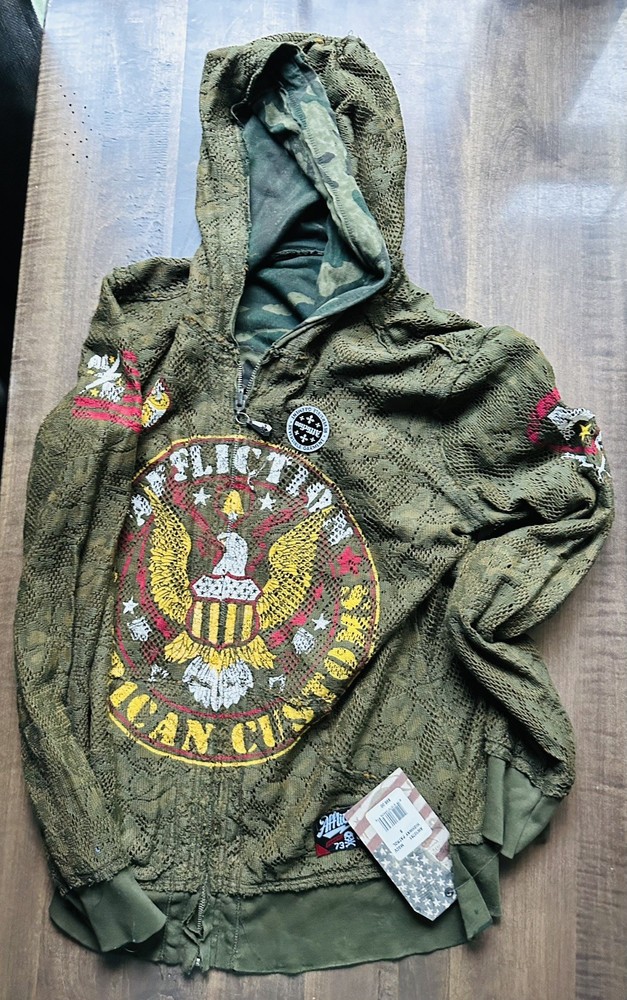 Vintage Womens Affliction Full Zip Reversible? Hoodie Size PAIR Green & Black XS