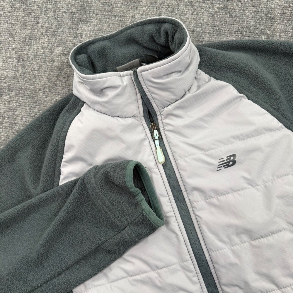 New Balance Women Puffer Fleece Jacket Full Zip Gray Green Size Medium