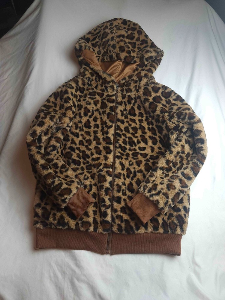 Lucky Finds Hoodie Womens S Faux Fur Leopard Print Boho Chic Grunge Layering Y2K