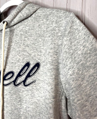 Russell Womens HOODIE S Heather Gray Embroidered Logo Quilted Pocket NEW