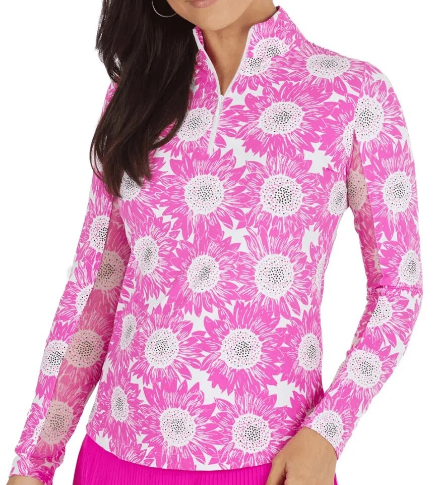 NWT Ladies IBKUL RUTHIE HOT PINK Long Sleeve Mock Golf Shirt XS S M L XL XXL