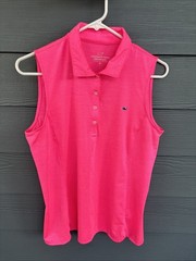 Vineyard Vines Pink Womens Striped Sleeveless Collared Performance Tank Top, Med