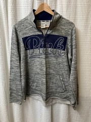 Pink gray and blue quarter zip pullover with kangaroo pocket size M