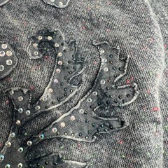 American Age Y2K Rhinestone Embroidered Fleur De Lis Hoodie Gray Speckled Zip Up