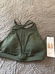Alo Yoga Empower Bra Hunter Green Sports Performance Workout Mesh Strappy Small