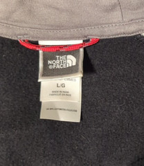 The North Face Zip Up Hoodie Black Logo Red Letters White Stripes Womens Sz L