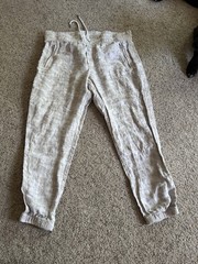 Athleta Cabo Tide Linen Jogger Pants Women’s 16 Beige/White Camo Drawstring