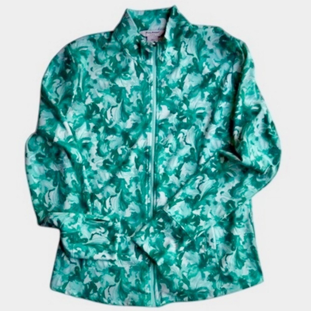 Tommy Bahama Active Green Floral Full Zip Jacket Mock Neck Large