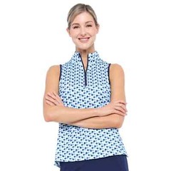 NWT BELYN KEY Blue Poolside Tile Cutaway Sleeveless Mock Golf Shirt XS S M L XL