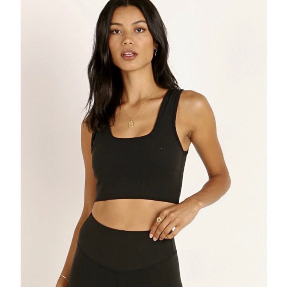 Varley Delta Bra Black Square Neck U-Back Sports Bra Crop Top Small