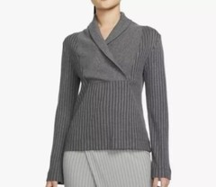 NIKE Yoga Luxe Ribbed Wrap Top Heather Charcoal Gray Long Sleeve Dri-FIT Women M