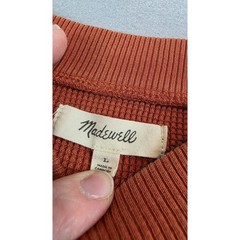 Madewell Womens Burnt Orange Waffle Knit V-Neck Thermal Sweatshirt NO459 Large