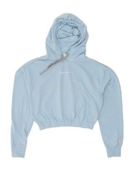 CHAMPION Womens Crop Hoodie Jumper UK 16 Large Blue Cotton BI15