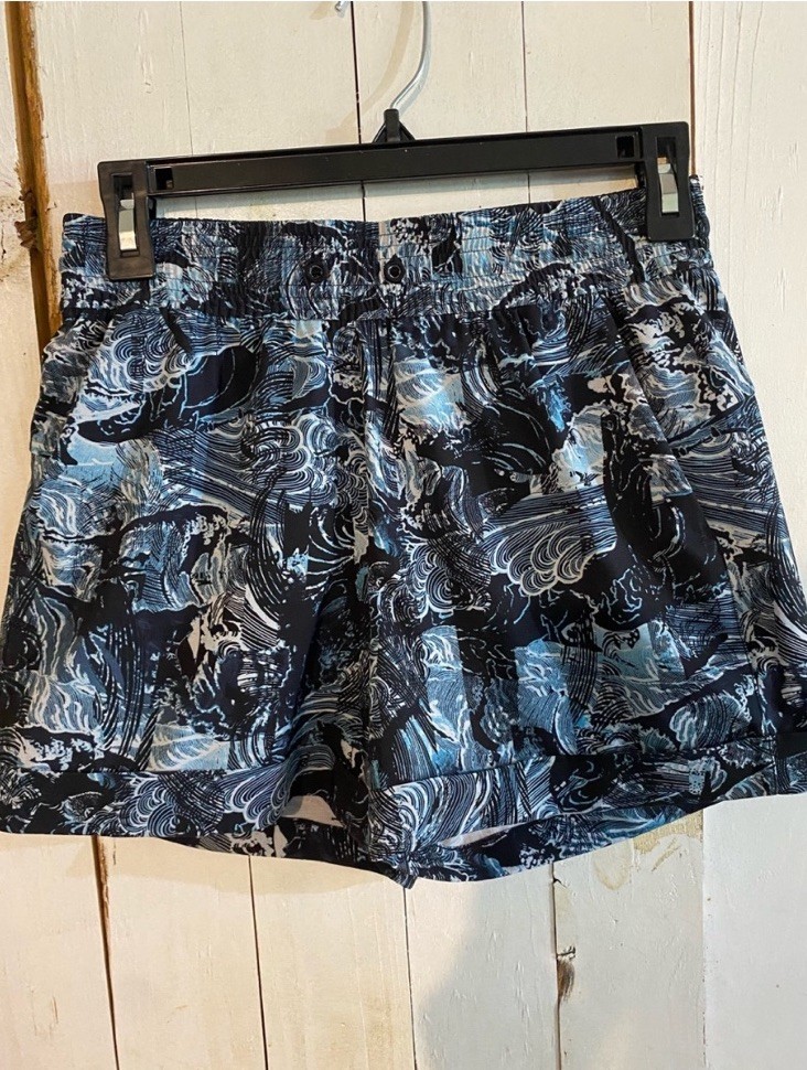 lululemon Women’s Abstract Blue Black White Athletic Shorts Drawstring Stretch 4