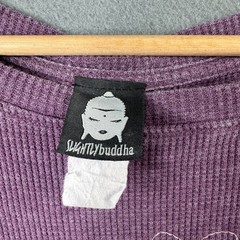 Slightly Buddha Purple Waffle Knit Pullover Graphic Sweatshirt One Size Cotton