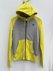 Nike AW77 Sportswear Womens Hoodie Medium Grey Volt Yellow Retro NSW Full Zip