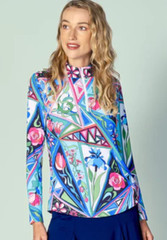 NWT Ladies Gottex G LIFESTYLE BERMUDA MULTI Long Sleeve Mock Golf Shirt S M L XL