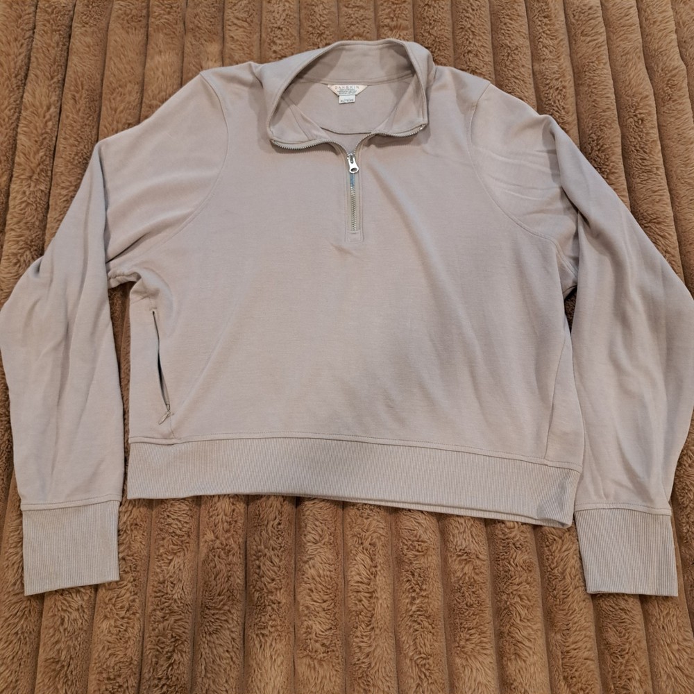 Danskin Shirt Womens XL Oatmeal Heather 1/4 Zip One Zip Pocket Athleisure