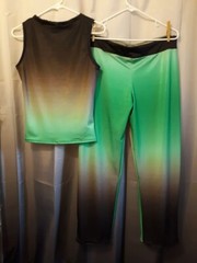 Ombre Workout Lounge Joggers Set M Black Green Top & Leggings Athleisure Yoga