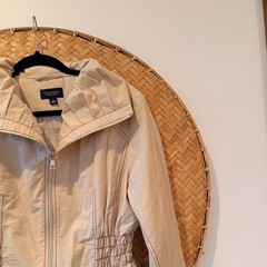 SONOMA LIFE & STYLE BEIGE COTTON NYLON JACKET FULL ZIP SMOCKED WAIST GORPCORE
