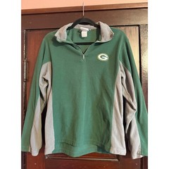 NFL Team Apparel Green Bay Packers Quarter Zip Fleece Pullover Green Grey Medium