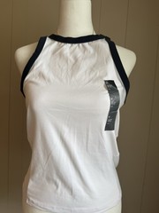 Women’s High Neck Racerback Athletic Tank Top White/Black Trim Polyester M