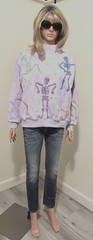 QUEEN OF SPARKLES LAVENDER MULTI DANCING SKELETON MOCK NECK SWEATSHIRT MEDIUM