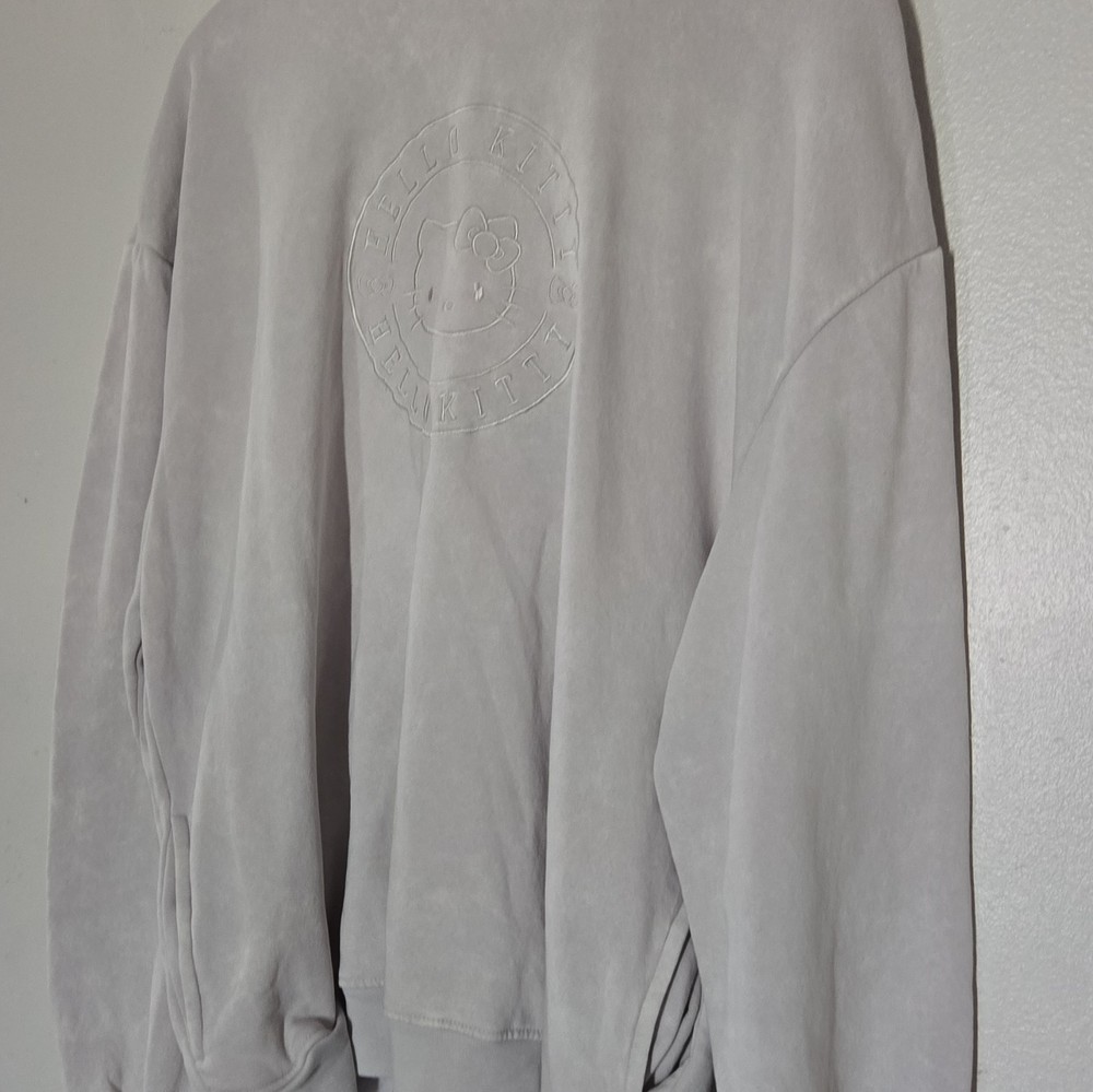 Hello Kitty Circle Graphic Logo Gray Pullover Fleece Hooded Hoodie Womens XL