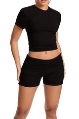 Workout Outfits for Women 2 Piece Set Short Sleeve Tops Slim Foldover Shorts …