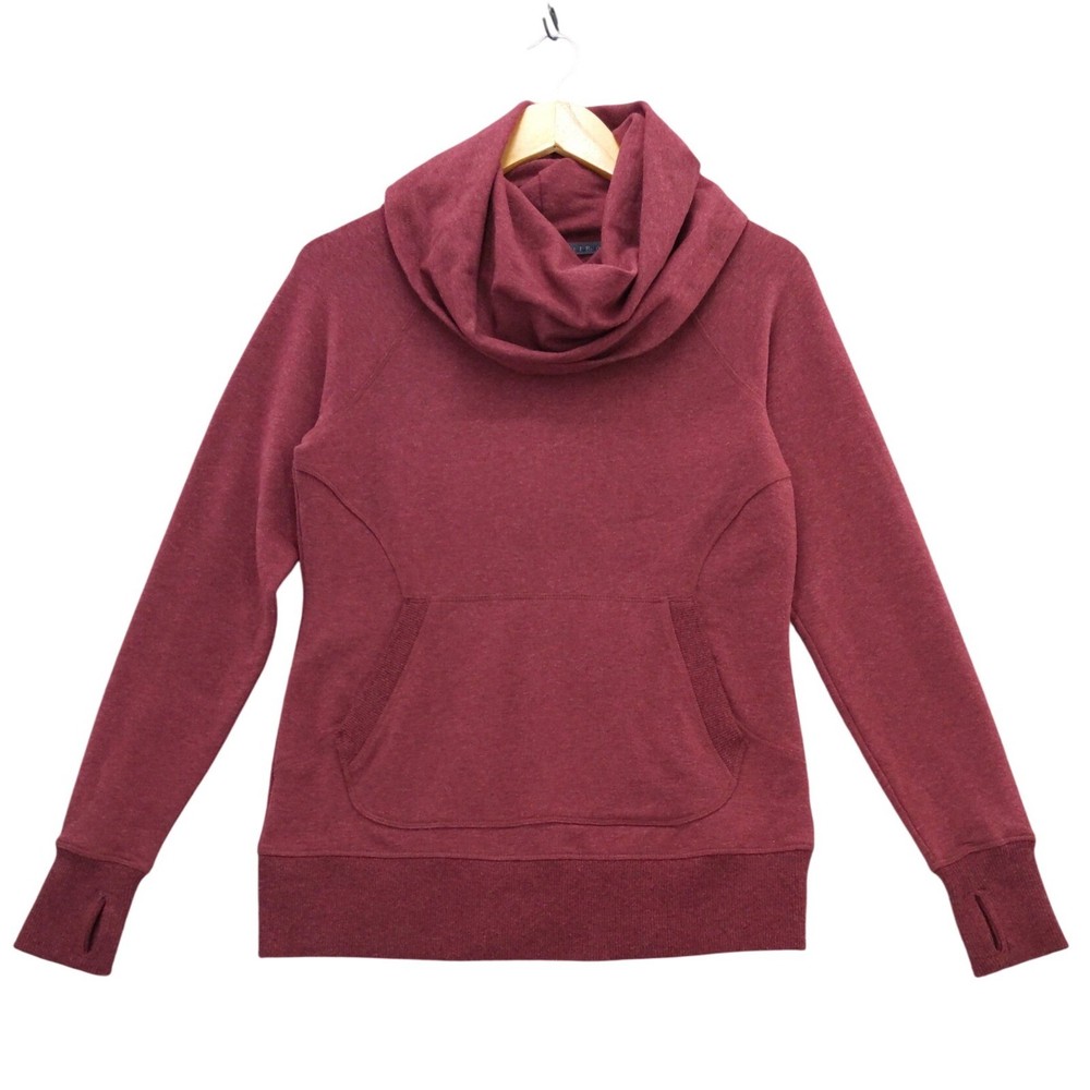 L.L. Bean Cozy Pullover XS Petite Burgundy Red Cowl Neck Thumb Hole