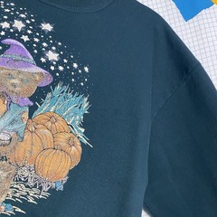 Vintage 90s Halloween Bear Witch Sweatshirt XL Magic Stars Pumpkins Grandma Usa