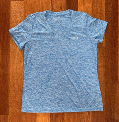 Under Armour HeatGear Women’s Large V-Neck Short Sleeve Loose Tee Blue Heather