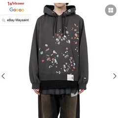 MAYSAINT BEIGE MMY MIHARA HOODIE FUN PAINTED WORN HOODED HOODIE SWEATSHIRT JUMPE