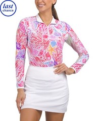 NEW Gottex G LIFESTYLE Womens 1/4 Zip Long Sleeve Golf Shirt Pink Sea Wave XS