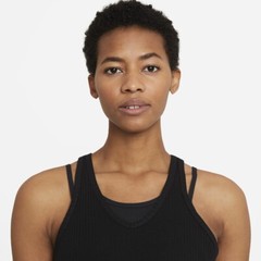 Nike Yoga Womens Dri-FIT Ribbed Tank Top Fitted Gym Training Black Medium