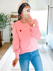 Loft WOMENS SMALL Pink Heart Embroidered Cotton Sweatshirt