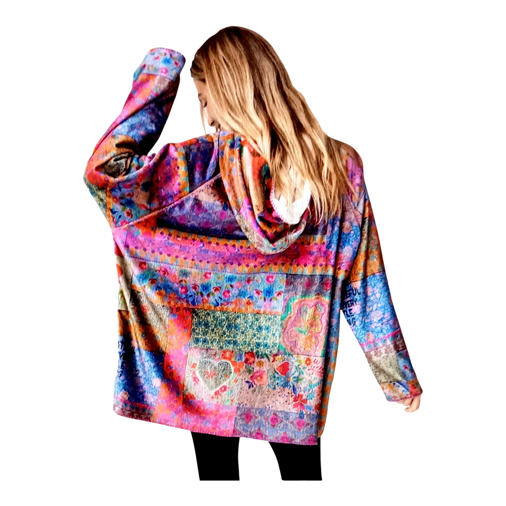 NATURAL LIFE Love Folk Floral Patchwork Kimono Hoodie Oversized One Size Boho