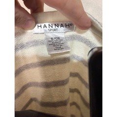 Hannah Sport Womens Small Striped Cotton Pullover Sweatshirt Grey Cream Raglan