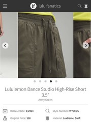 NWT Lululemon Dance Studio High-Rise Short 3.5″ Army Green ARMG Size 4