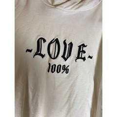 MQ LOVE 100% Gothic Hooded Sweatshirt Tulle Sleeve Distressed Oversized Cream XL