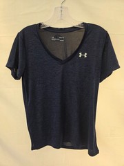 Under Armour HeatGear Womens V-Neck Short Sleeve Shirt Navy Blue Heather Small