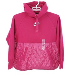 Nike Womens Size M Red Fleece Quilted Pullover Casual Gym Hoodie Sweater